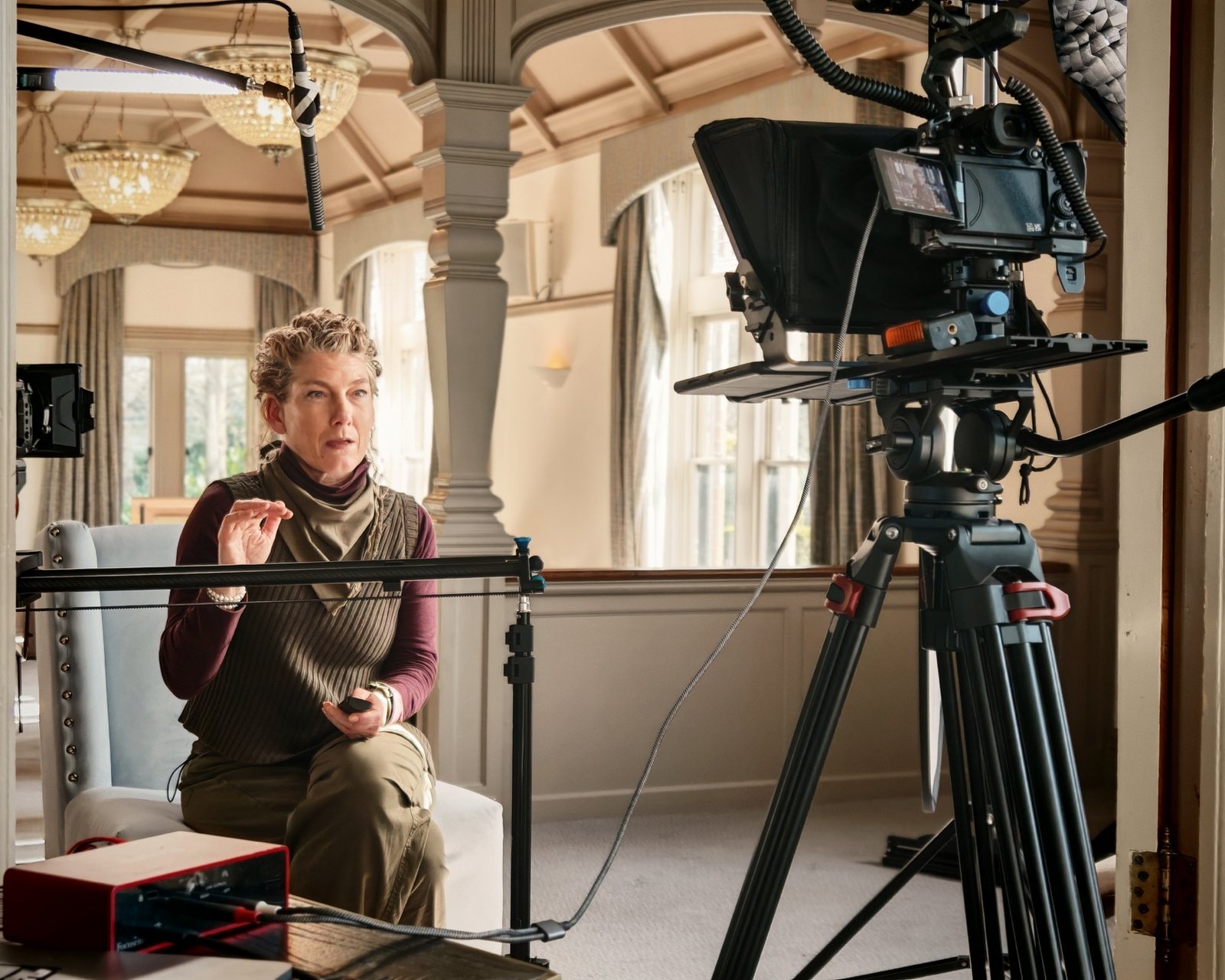 Behind the scenes filming with camera and microphone