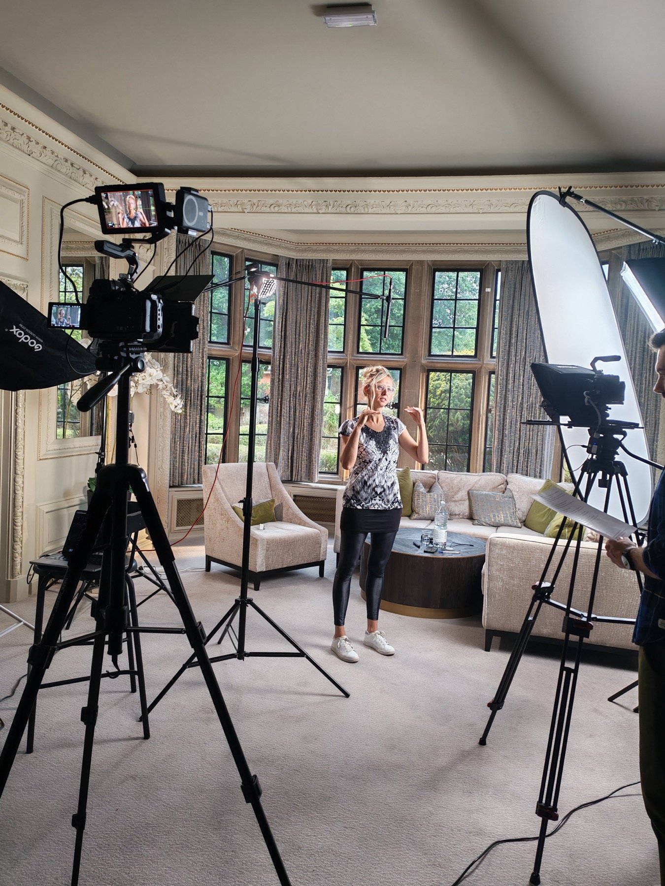 Camera and lighting setup during filming